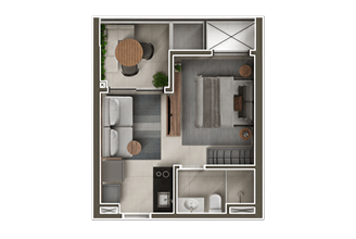 Planta baixa do apartamento de 31m², 1 dormitório